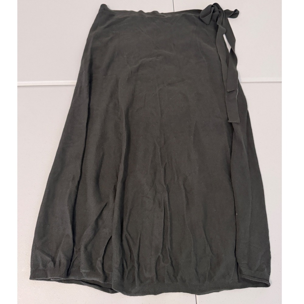 Earthbound Trading Co Green Knit Wrap Midi Skirt Boho Tie Waist Small AA